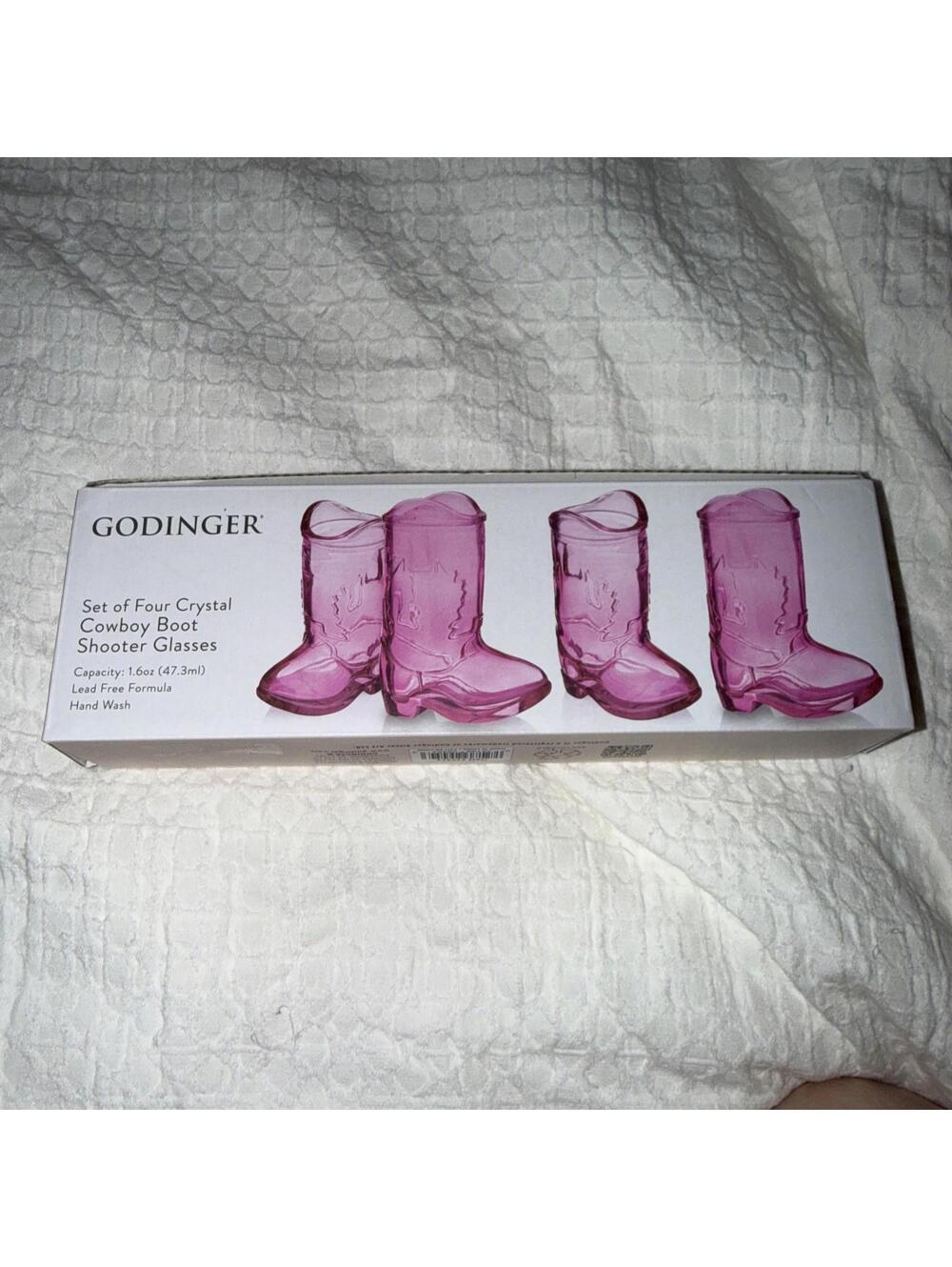 Godinger Crystal Cowboy Boot Shooter Glasses Set of Four Pink Bachelorette Party